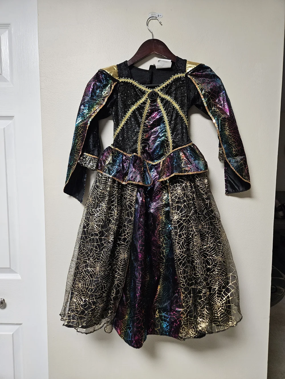 Kids Halloween Sparkle Spiderweb Costume Dress - Black & Multicolor Size 5-6